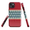 Glossy Winter Geometric Snowflake Band MagSafe Tough Case for iPhone — repeating ivory geometric snowflakes on a teal