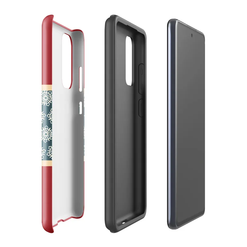 Glossy Crimson Snowflake Band Tough Case for Samsung — crimson red background with a horizontal teal band filled