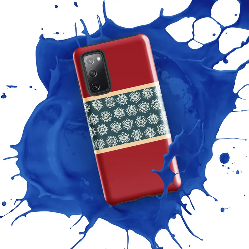 Glossy Crimson Snowflake Band Tough Case for Samsung — crimson red background with a horizontal teal band filled