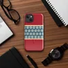Glossy Winter Geometric Snowflake Band MagSafe Tough Case for iPhone — repeating ivory geometric snowflakes on a teal