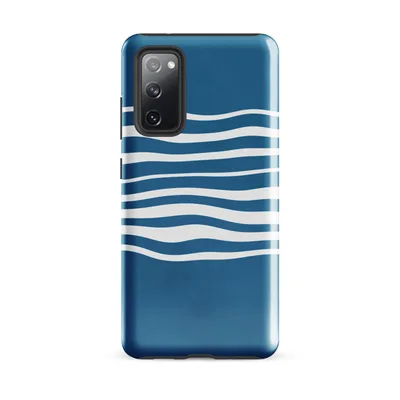 white undulating horizontal wave lines flowing across a deep ocean blue background in a clean minimalist style on Glossy Ocean Wave Lines Tough Case for Samsung - default - Front view