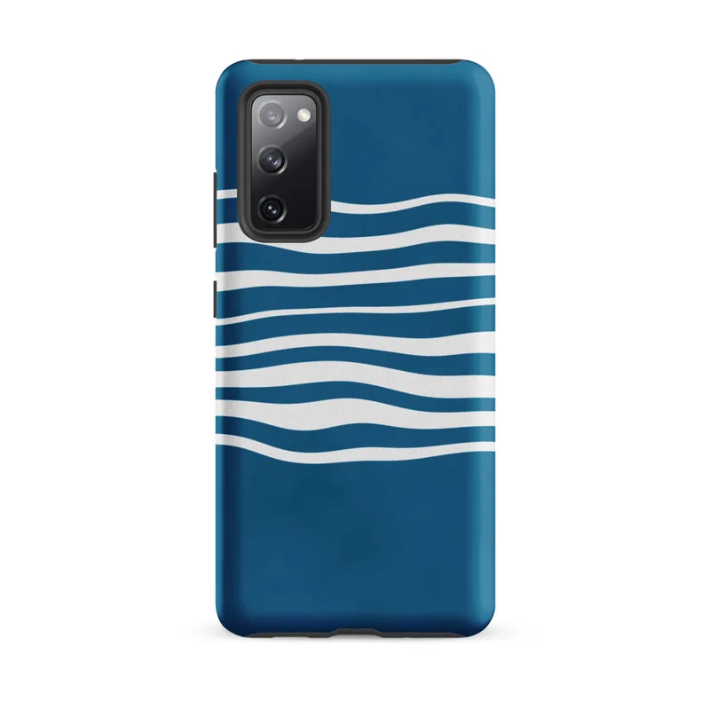 Matte Ocean Wave Lines Tough Case for Samsung — white undulating horizontal wave lines flowing across a deep ocean blue