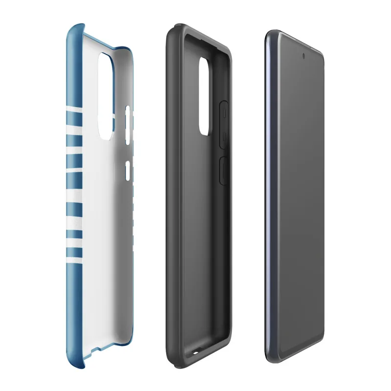 Glossy Ocean Wave Lines Tough Case for Samsung — white undulating horizontal wave lines flowing across a deep ocean blue