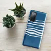 Glossy Ocean Wave Lines Tough Case for Samsung — white undulating horizontal wave lines flowing across a deep ocean blue