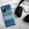 Glossy Ocean Wave Lines Tough Case for Samsung — white undulating horizontal wave lines flowing across a deep ocean blue