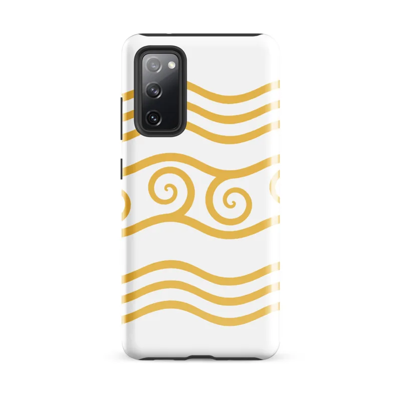 Glossy Golden Waves Tough Case for Samsung — repeating golden wavy lines on white background with a center band of connected