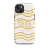 Matte Golden Tides Waves MagSafe Tough Case for iPhone — flowing golden wave lines with ornate spiral crests in warm amber