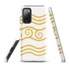 Glossy Golden Waves Tough Case for Samsung — repeating golden wavy lines on white background with a center band of connected