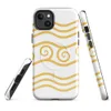 Glossy Golden Tides Waves MagSafe Tough Case for iPhone — flowing golden wave lines with ornate spiral crests in warm amber