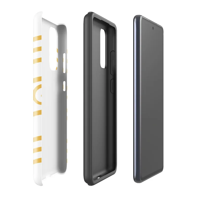 Glossy Golden Waves Tough Case for Samsung — repeating golden wavy lines on white background with a center band of connected