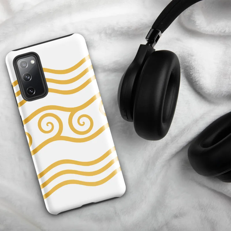 Glossy Golden Waves Tough Case for Samsung — repeating golden wavy lines on white background with a center band of connected