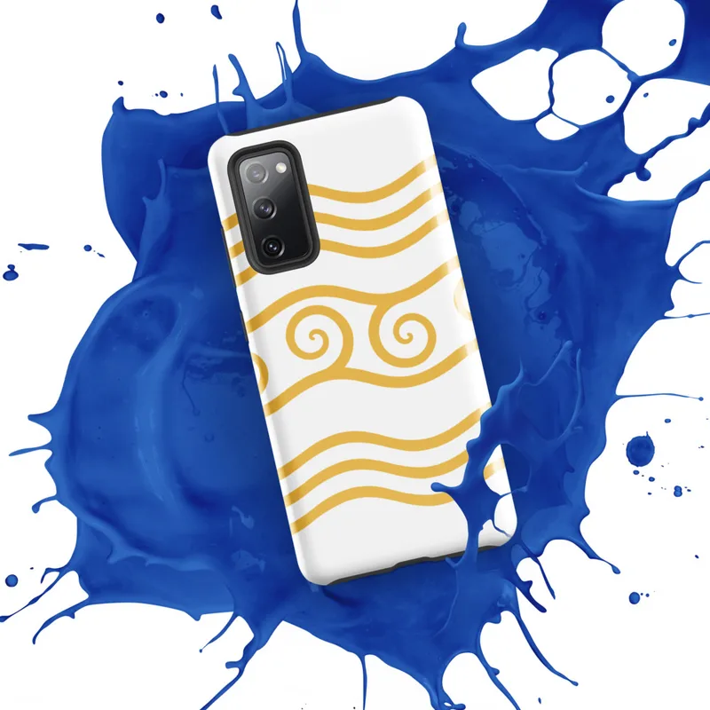 Glossy Golden Waves Tough Case for Samsung — repeating golden wavy lines on white background with a center band of connected