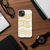 Glossy Golden Tides Waves MagSafe Tough Case for iPhone — flowing golden wave lines with ornate spiral crests in warm amber
