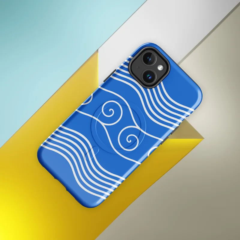 Glossy Ocean Waves Coastal Serenity MagSafe Tough Case for iPhone — white parallel wave lines and spiral wave crests