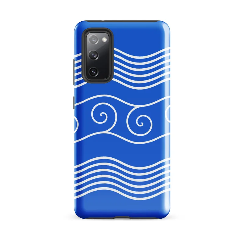 Glossy Ocean Waves Nautical Tough Case for Samsung — white multi-line rolling ocean waves and spiral curl crests repeating