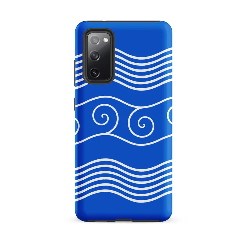 Matte Ocean Waves Nautical Tough Case for Samsung — white multi-line rolling ocean waves and spiral curl crests repeating