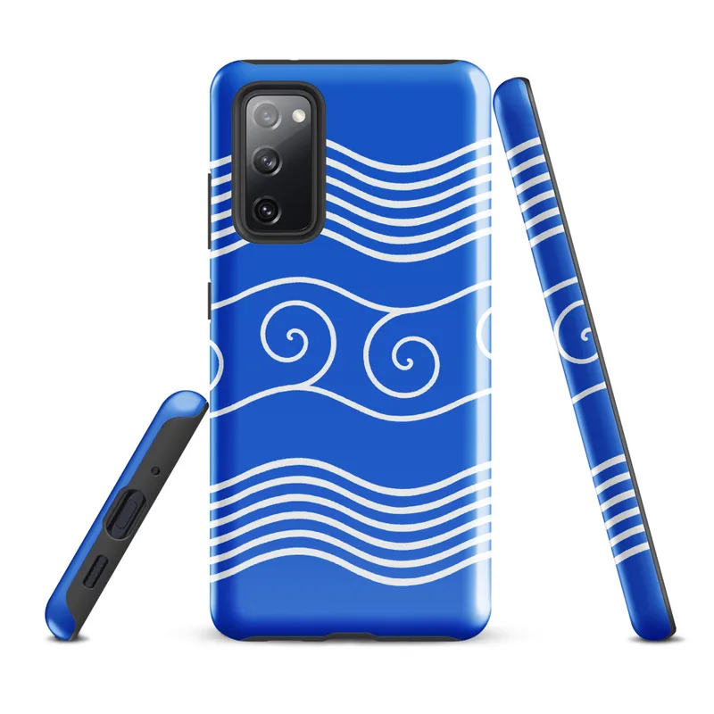 Glossy Ocean Waves Nautical Tough Case for Samsung — white multi-line rolling ocean waves and spiral curl crests repeating