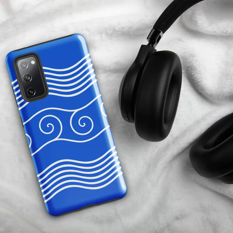Glossy Ocean Waves Nautical Tough Case for Samsung — white multi-line rolling ocean waves and spiral curl crests repeating