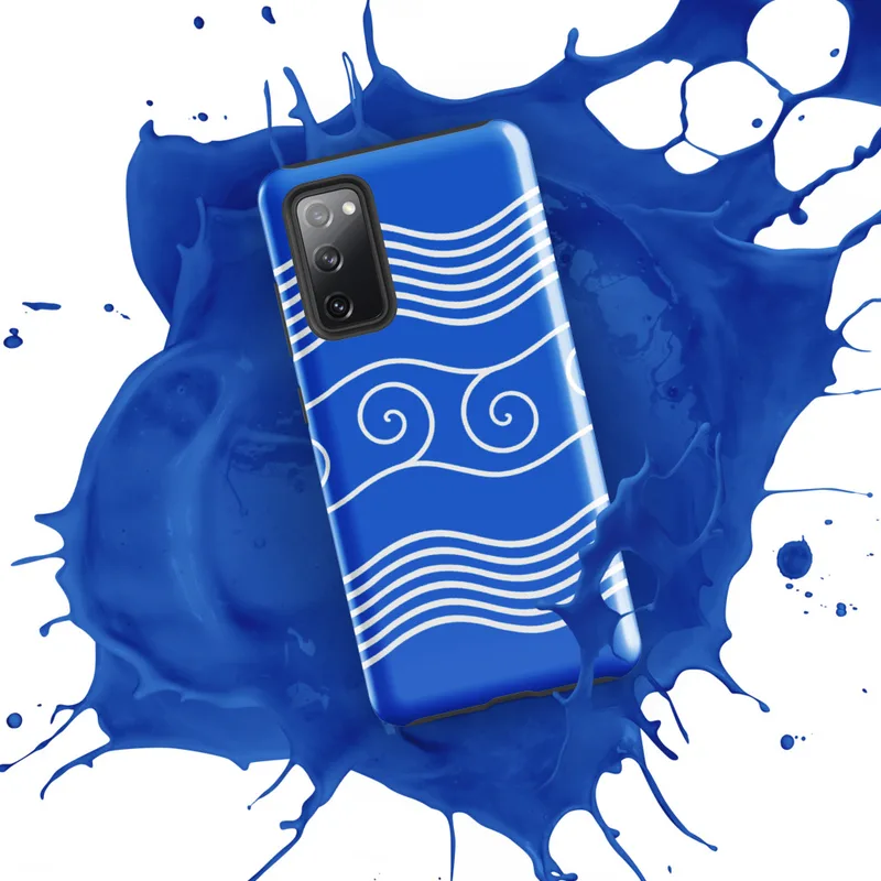 Glossy Ocean Waves Nautical Tough Case for Samsung — white multi-line rolling ocean waves and spiral curl crests repeating