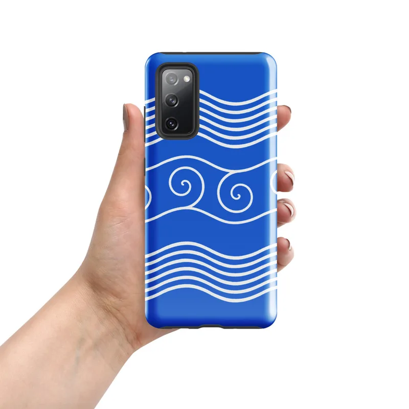 Glossy Ocean Waves Nautical Tough Case for Samsung — white multi-line rolling ocean waves and spiral curl crests repeating