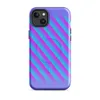 Glossy Neon Diagonal Surge MagSafe Tough Case for iPhone — diagonal soft-edged stripes in vivid cyan and hot magenta fading