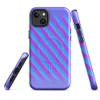 Glossy Neon Diagonal Surge MagSafe Tough Case for iPhone — diagonal soft-edged stripes in vivid cyan and hot magenta fading