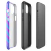 Glossy Neon Diagonal Surge MagSafe Tough Case for iPhone — diagonal soft-edged stripes in vivid cyan and hot magenta fading