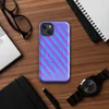 Glossy Neon Diagonal Surge MagSafe Tough Case for iPhone — diagonal soft-edged stripes in vivid cyan and hot magenta fading