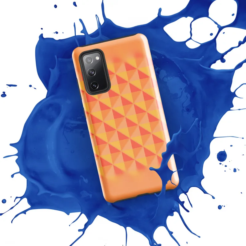 Glossy Warm Geometry Sunset Grid Tough Case for Samsung — tessellating triangles in coral red, golden yellow, and soft peach