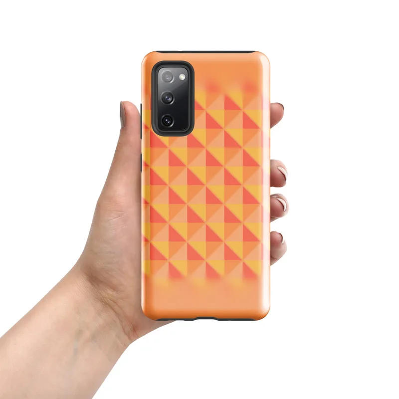 Glossy Warm Geometry Sunset Grid Tough Case for Samsung — tessellating triangles in coral red, golden yellow, and soft peach