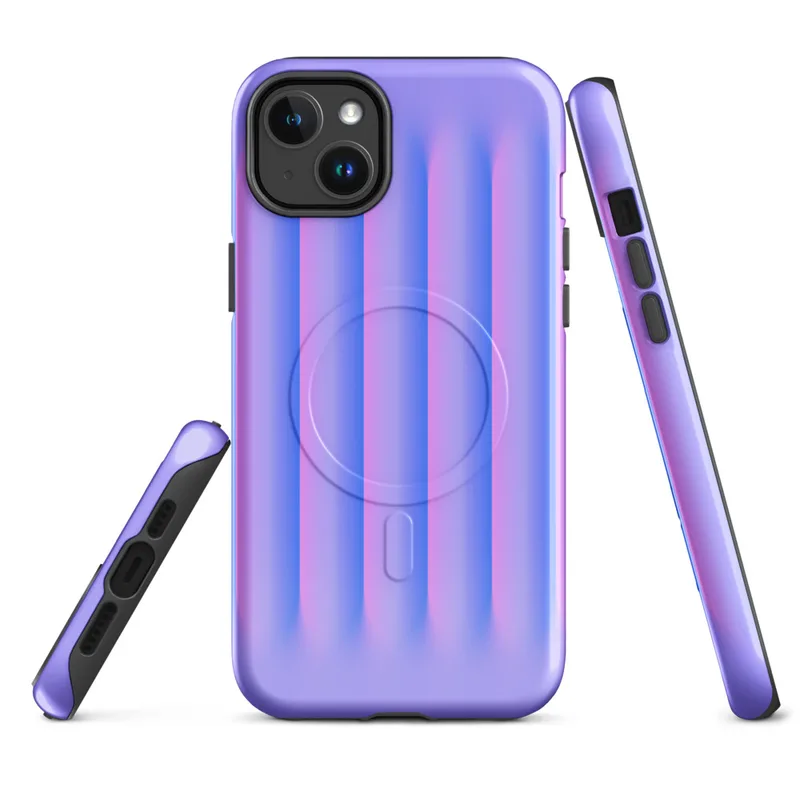 Glossy Neon Ridges MagSafe Tough Case for iPhone — soft vertical ridges with a 3D ripple effect in periwinkle blue and vivid