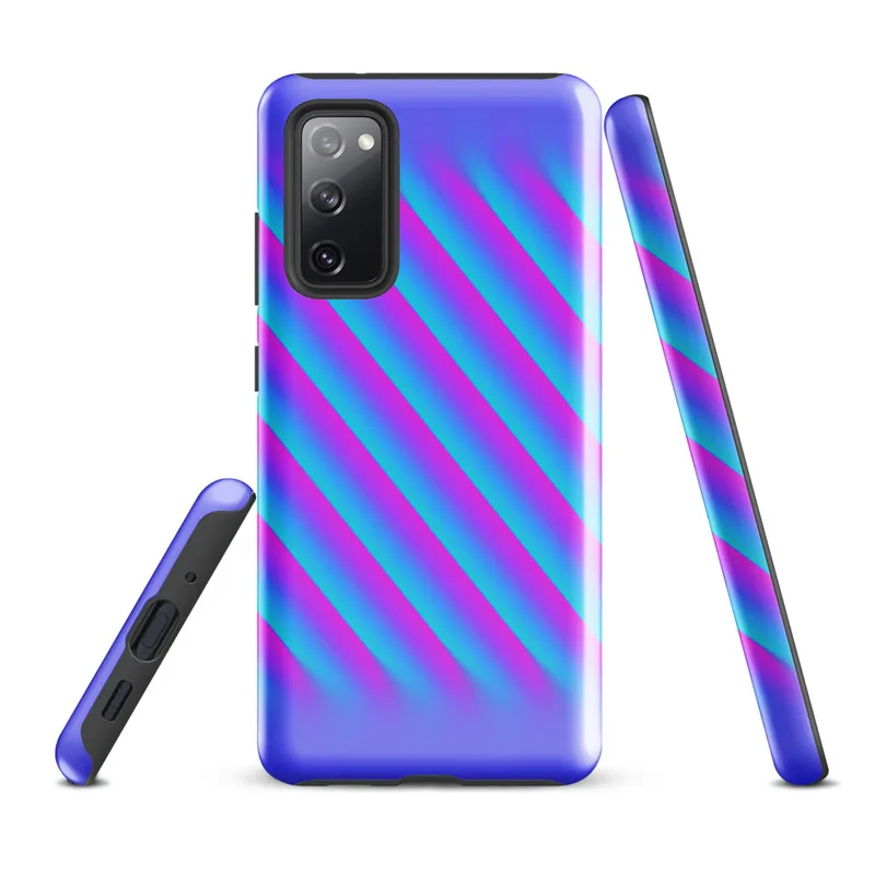 Glossy Neon Diagonal Stripe Surge Tough Case for Samsung — diagonal cyan and magenta neon stripes with soft gradient edges