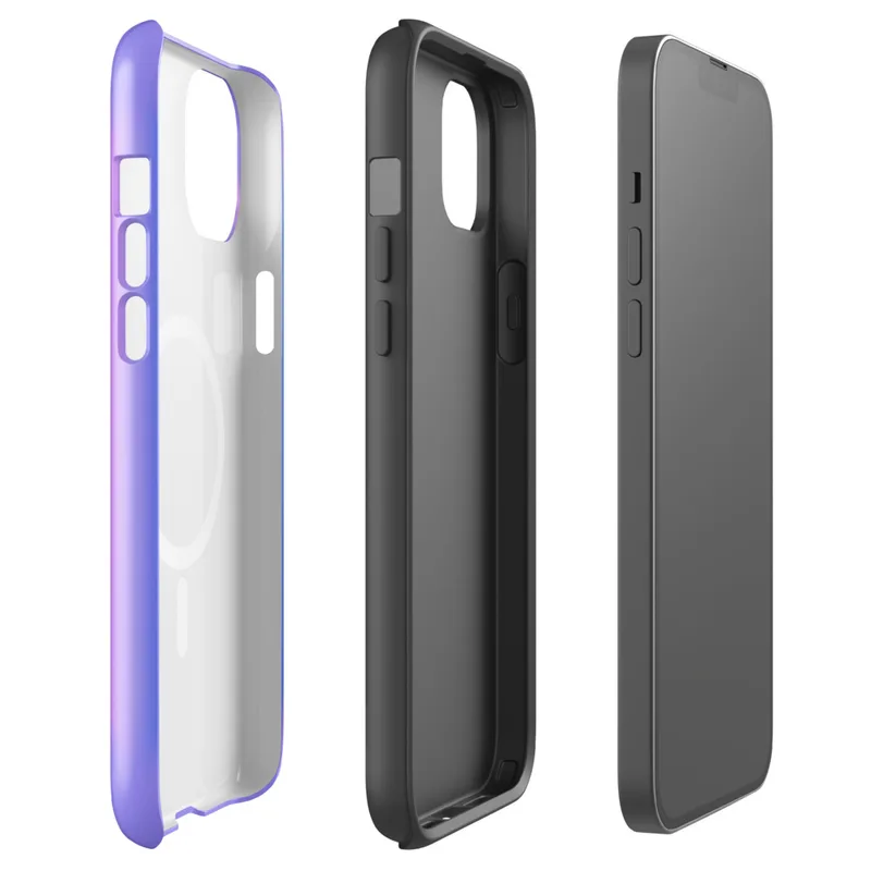 Glossy Neon Ridges MagSafe Tough Case for iPhone — soft vertical ridges with a 3D ripple effect in periwinkle blue and vivid