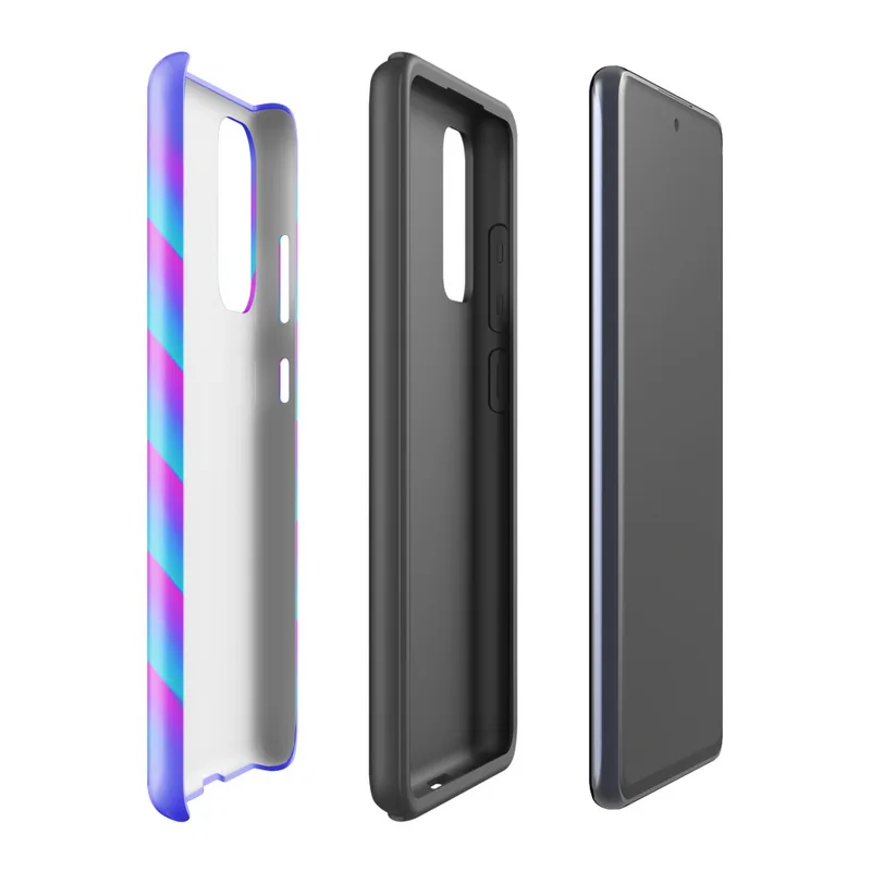 Glossy Neon Diagonal Stripe Surge Tough Case for Samsung — diagonal cyan and magenta neon stripes with soft gradient edges