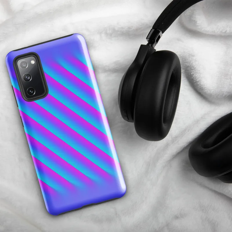 Glossy Neon Diagonal Stripe Surge Tough Case for Samsung — diagonal cyan and magenta neon stripes with soft gradient edges