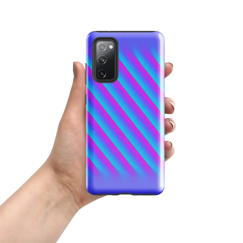 Glossy Neon Diagonal Stripe Surge Tough Case for Samsung — diagonal cyan and magenta neon stripes with soft gradient edges
