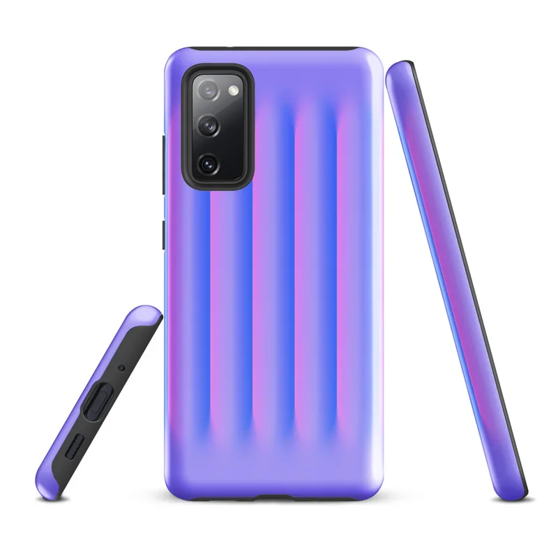 Glossy Neon Ripple Wave Tough Case for Samsung — soft 3D vertical ridges in a glowing gradient of electric blue, pink
