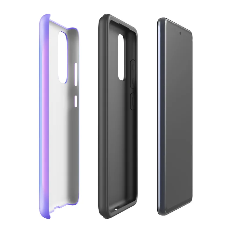 Glossy Neon Ripple Wave Tough Case for Samsung — soft 3D vertical ridges in a glowing gradient of electric blue, pink