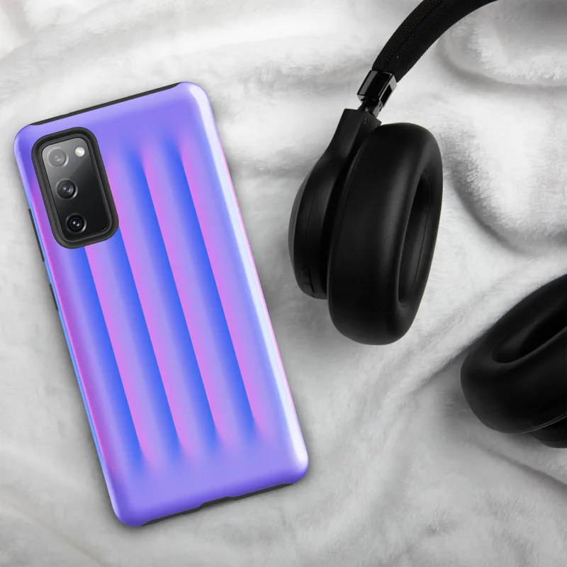 Glossy Neon Ripple Wave Tough Case for Samsung — soft 3D vertical ridges in a glowing gradient of electric blue, pink