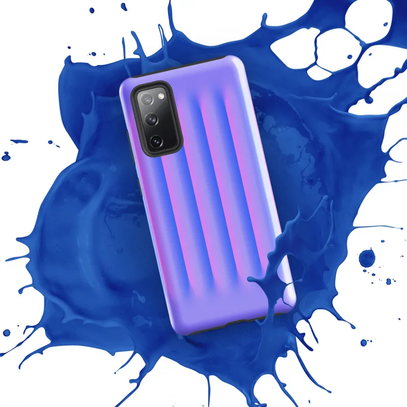 Glossy Neon Ripple Wave Tough Case for Samsung — soft 3D vertical ridges in a glowing gradient of electric blue, pink