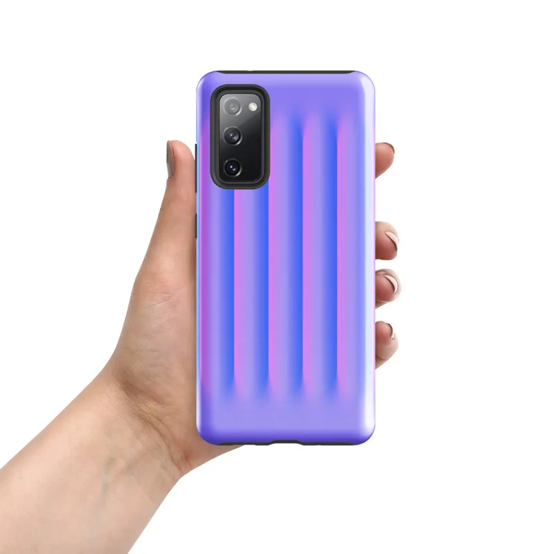 Glossy Neon Ripple Wave Tough Case for Samsung — soft 3D vertical ridges in a glowing gradient of electric blue, pink