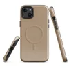 Glossy Warm Sand Minimalist MagSafe Tough Case for iPhone — smooth warm sand beige surface with subtle speckled texture
