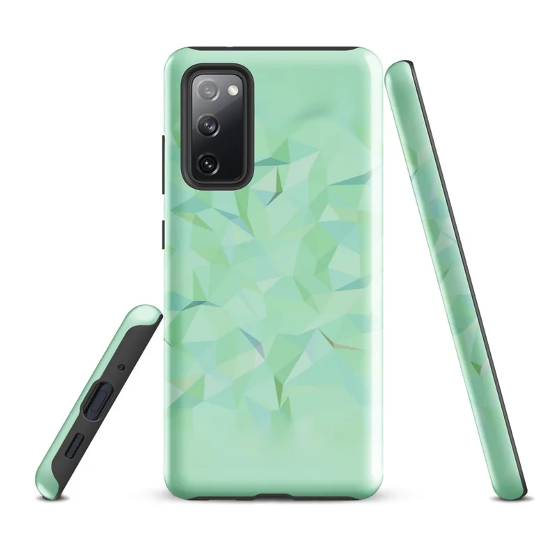 Glossy Mint Crystal Geometric Tough Case for Samsung — low-poly mosaic of triangular facets in soft mint, pale aqua