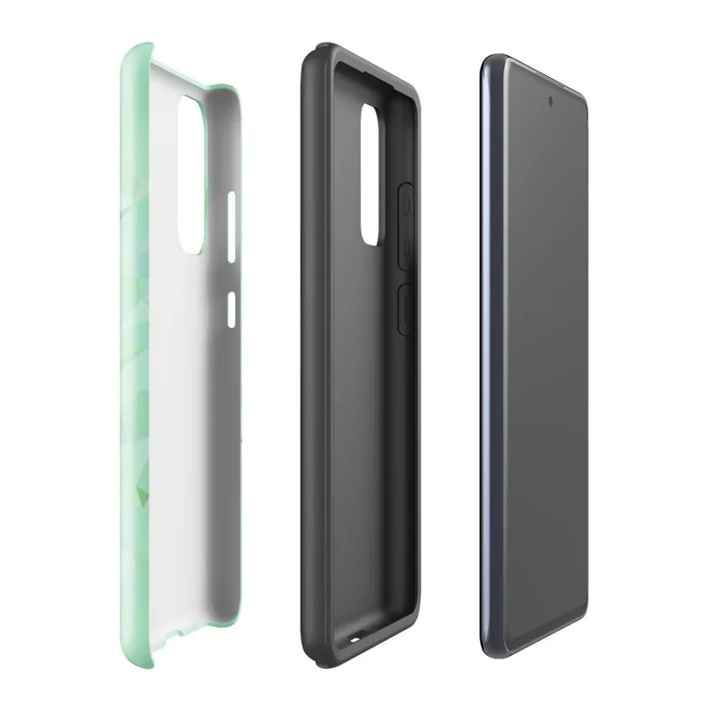 Glossy Mint Crystal Geometric Tough Case for Samsung — low-poly mosaic of triangular facets in soft mint, pale aqua