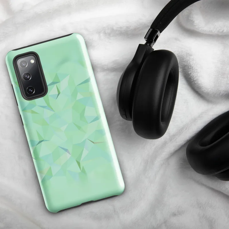 Glossy Mint Crystal Geometric Tough Case for Samsung — low-poly mosaic of triangular facets in soft mint, pale aqua