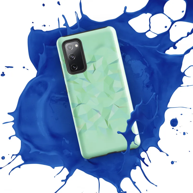 Glossy Mint Crystal Geometric Tough Case for Samsung — low-poly mosaic of triangular facets in soft mint, pale aqua