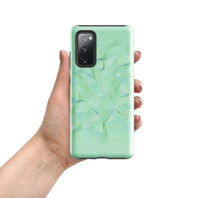 Glossy Mint Crystal Geometric Tough Case for Samsung — low-poly mosaic of triangular facets in soft mint, pale aqua