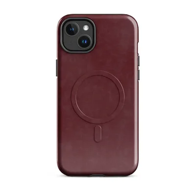 mottled deep crimson and burgundy velvet-like texture with subtle shadowed marbling across the entire surface on Glossy Crimson Velvet Armor MagSafe Tough Case for iPhone - default - Front view