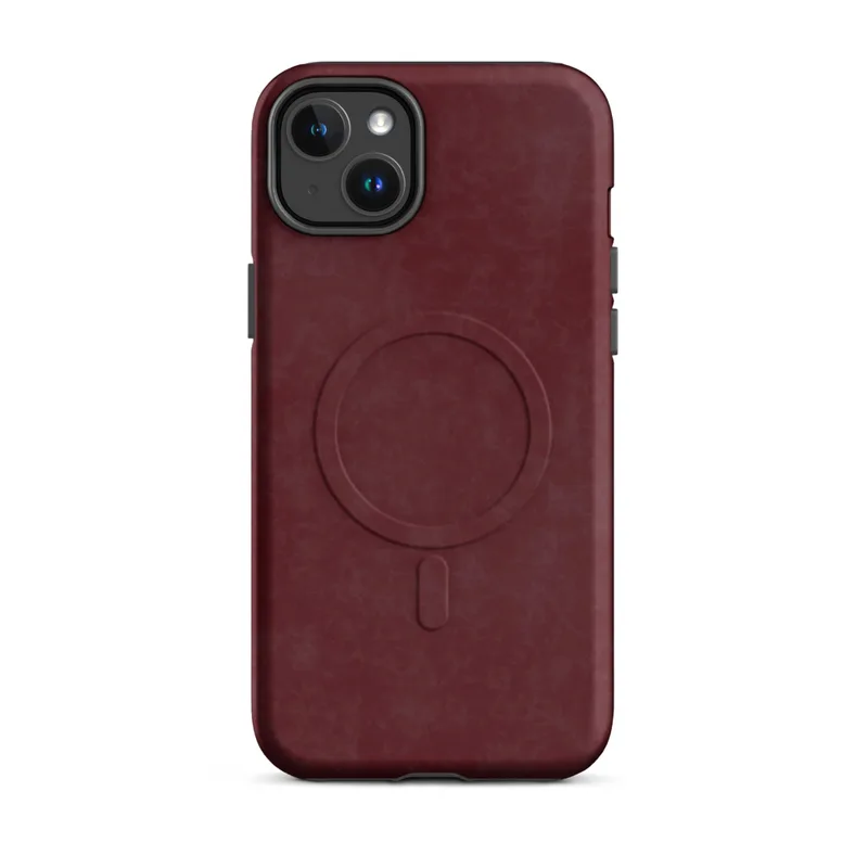 Matte Crimson Velvet Armor MagSafe Tough Case for iPhone — mottled deep crimson and burgundy velvet-like texture with subtle