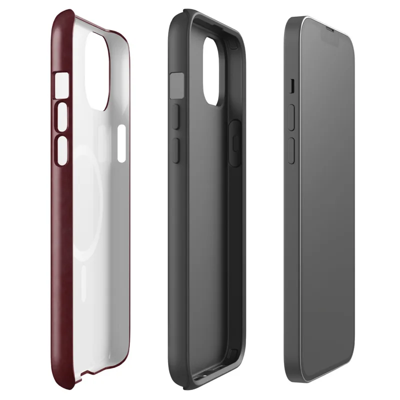 Glossy Crimson Velvet Armor MagSafe Tough Case for iPhone — mottled deep crimson and burgundy velvet-like texture